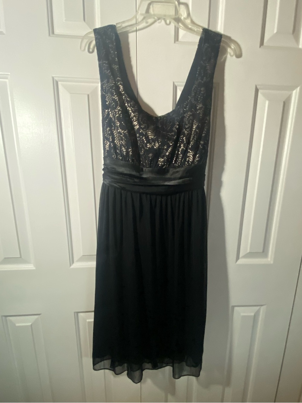 Onyx Nite Black Sequined Bodice Chiffon Midi Dress